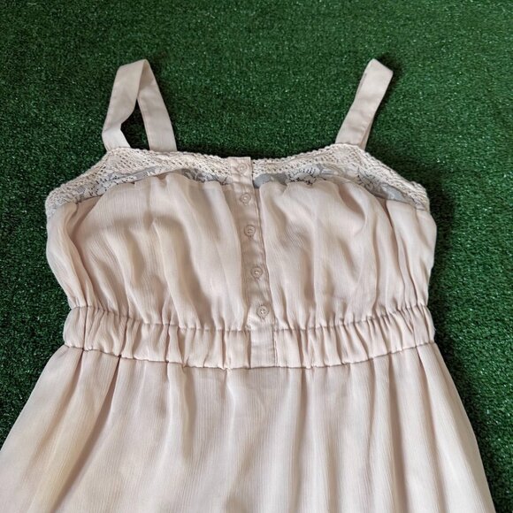 Mudd Babydoll Mini Dress Fairycore Chiffon Laces Beige Sleeveless Size M 90s Y2K - Picture 5 of 10